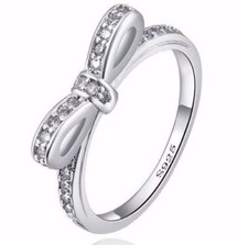 Genuine Sterling Silver Delicate Sparkling Bow Ring S925 SIZE 60 SALE PRICE !!!