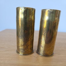  WW1  pair Trench Art Brass Shell Casings .Small 95 mm tall .