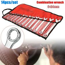 14PCS/Set Combination Spanner Wrench Set Open End Ring Spanners Metric 6-24mm