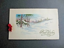 VINTAGE Christmas Card Snowy Chalet Violets A Hearty Wish From Friend to Friend