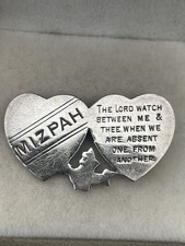 Antique Victorian Sterling Silver Brooch Mizpah Heart Love Religious