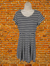 WOMEN FAT FACE UK 12 NAVY STRIPE SHORT SLEEVE JERSEY SKATER T SHIRT CASUAL DRESS