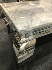Louis coffee Table with Grey Marble Top, coffee table chrome curved leg