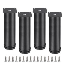 7 Inch Furniture Legs, Adjustable Round Cabinet Legs, Pack of 4, Black