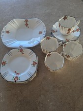 RARE VINTAGE 1920s MELBA BONE CHINA HAND PAINTED ORANGE FLORAL DESIGN TEA SET