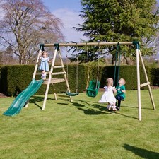 Rebo Wooden Swing Set with Platform and Slide in a Range of Styles