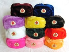 Russian Hat Ushanka Cossack Trapper Faux Fur Hat USSR Army Badge 58-61cm M-XL   