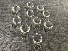 10 Filigree Heart Wine Glass Charms - Gift - Wedding - Occassions - Party WHITE