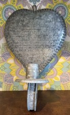 Silver Tone Metal Shabby Sheet Heart Wall Hanging Sconce Candle Holder #AGT214