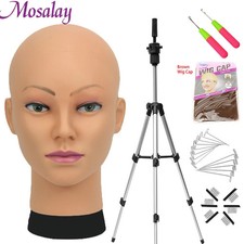 Mannequin Head Stand Adjustable Tripod Holder Wigs Display T Pins Free Cap Gift