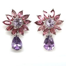 925 Sterling Silver 7 x 9 mm. Purple Amethyst & Pink Tourmaline Earrings