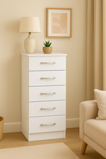 5 Drawer Tallboy Narrow Chest of Drawers Bedroom Hallway Storage Oak Grey  White