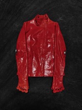 Carol Christian Poell Men's Red Leather Jacket S Zip Closure Stand Up Collar