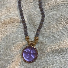 Kirk’s Folly Purple Moon Face Magnetic Pendant Swarovski Crystals Gold Tones New