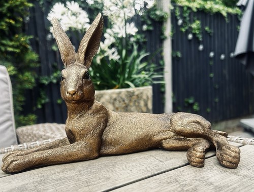 Reclining hare sculpture - hare,