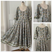 EAST ARTISAN WITH ANOKHI HAND BLOCK PRINT COTTON GAUZE FULL SKIRT MIDAXI DRESS L