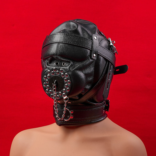 Leather bondage hood - pu,