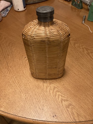 Vintage glass wicker covered - glass, /