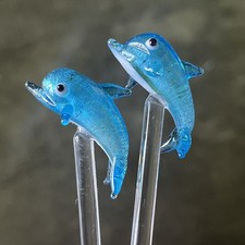 Hand Blown Art Glass Cocktail Swizzle Sticks Stirrers Dolphins X 2.
