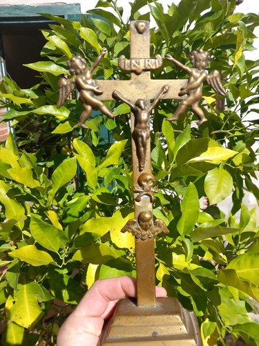 Brass bronze crucifix - crucifix, angels