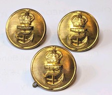 3 Original WW2 Royal Navy Greatcoat KC Gilt Buttons - Very Large 29mm