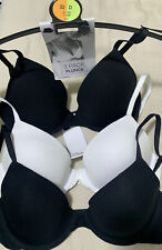 ex M&S 3PACK UNDERWIRED Cotton Rich PLUNGE  BRA Set BLACK,BLACK & WHITE Size 32D
