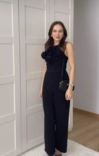 ZARA WOMAN 3D FLORAL TEXTURED BLACK JUMPSUIT SIZE M_1971/058 NWT SS24