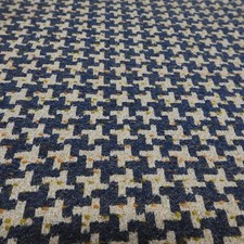 Heavyweight Wool Geo Navy Blue Upholstery Furnishing Fabric By The Metre