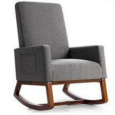Modern Rocking Chair Upholstered Fabric Leisure Armchair with Rubber Wood Base