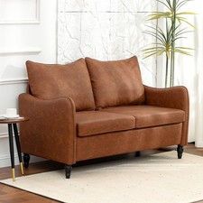 HOMCOM Two-Seater Sofa, Modern Small Sofa with Solid Wood Legs, Brown