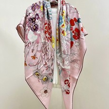 Sallys 70% Cashmere 30% Silk Wrap Scarf Flowers Print Double Face Shawl 53" Pink