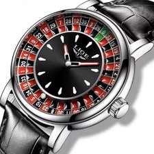 LIGE Men’s Roulette Style Quartz Watch – Leather Strap & Moving Silver Ball