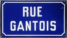 Old vintage blue French enamel street road sign plaque rue Gantois Gant Ghent