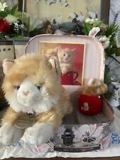 Vint. Ginger Cat Soft toy Tabatha With Her  RARE Kitten In A Free Crafted Case!