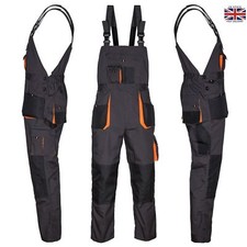 Bib and Brace Overalls Heavy Duty Work Trousers Dungarees Knee Pad Pockets UK