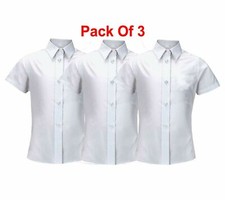 3 Pack Girls Shirt Blouse Top White School Uniform Short Sleeve 3-18yrs, 26"-50"