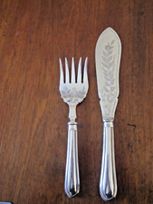 MATCHING FISH SERVERS ANTIQUE FORK & SLICE. FLORAL DECORATION. BEADED HANDLES.
