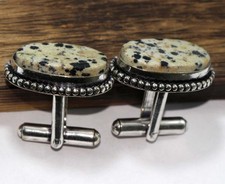 925 Silver Plated Dalmation Jasper Cufflinks Jewelry Size 20X10mm GW