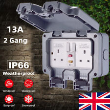 Weatherproof Outdoor Plug 13A 2 Gang Twin Switched Double Socket Outside Box RCD