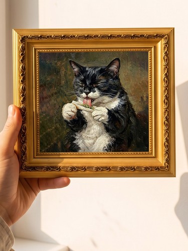 Rolling ginger cat framed - rolling,