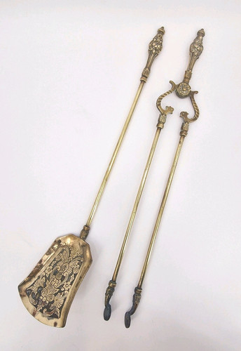 Antique solid brass fire irons - antique,