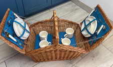 Vintage OPTIMA Wicker Hamper Picnic Basket Set for 4 Double Lid Biltons MCM