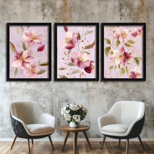 Floral wall art trio blush - art,