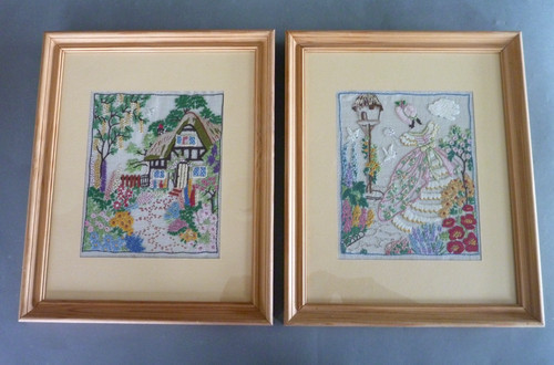 Vintage framed embroidery - framed,