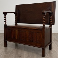 Antique 20th Century Good Quality Monks Bench In Oak ( REF AF-4475 )