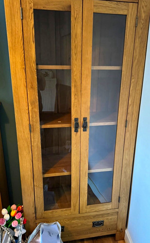 Brown wood glass display - wood,