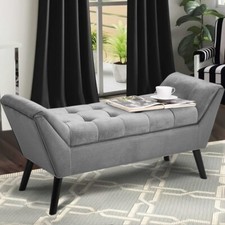 Velvet Fabric Bed End Stool Side Chaise Lounge Sofa Window Seat Bench Soft Chair