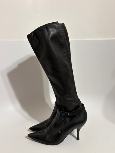 Vtg chanel black leather - black,