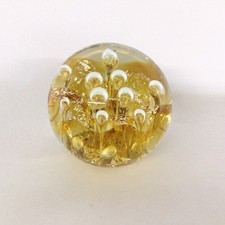 Vintage Controlled Bubble Art 3 1/2” Glass Paperweight Amber Colour EB17JH