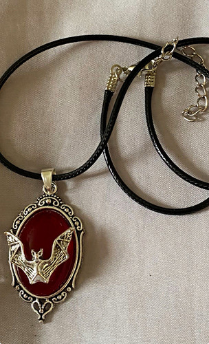 Bat charm pendant necklace red - bat,